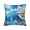 Frutiger Aero Aesthetic Square Pillow Case Tech Great Wave of Kanagawa Fishes Cushion Cover Customized Pillowcover Home 40*40cm