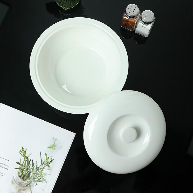Pure White Ceramic Round Soup Pot with Spoon