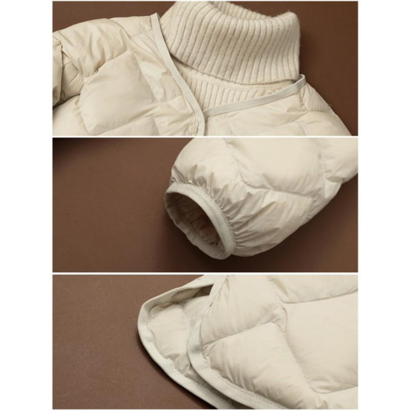 Women's Winter Medium-length Light Down Jacket Single-breasted Simple V-neck Jacket