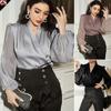 Blouses & Shirts - Fall Women's V-neck Patchwork Mesh Long Sleeve Elegant Blouse, Casual Fashion Top Women Daily Foreign Trade