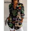 Women's Halloween 3D Witch Bat Print Blouse 2025 Autumn Fashion Long Sleeve Tops Trendy Loose Casual Lapel Party Shirts