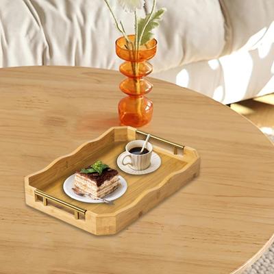 Bamboo Serving Tray Kitchen Platter Dessert Food Storage Cupcake Fruit Plate Tea with Metal