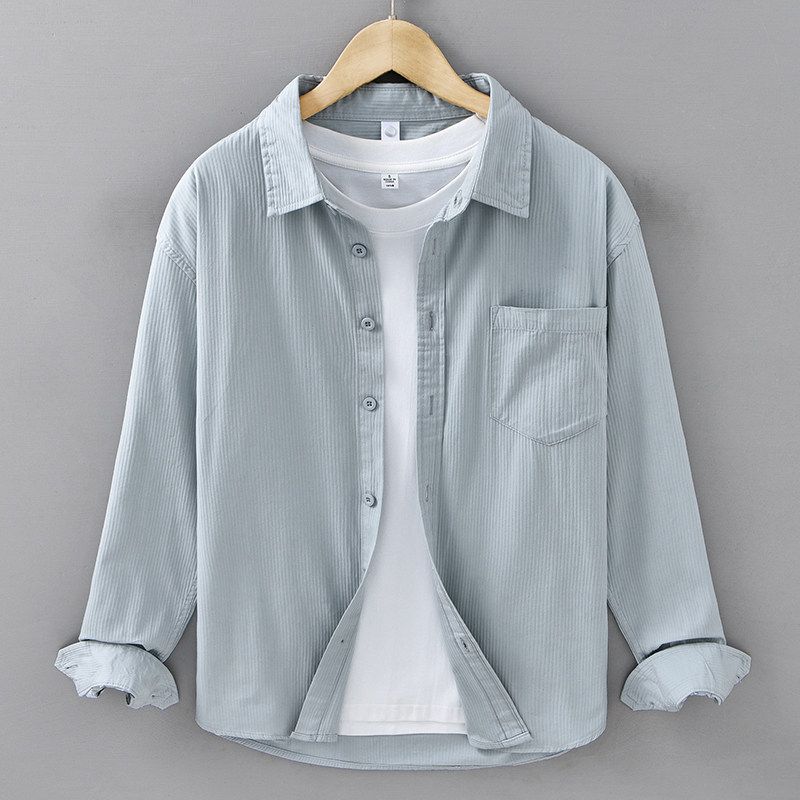 Spring and Autumn New Style Simple and Fashionable Long-Sleeved Shirt for Men, Pure Cotton Washed, High-Quality, Loose, Casual and Versatile Shirt
