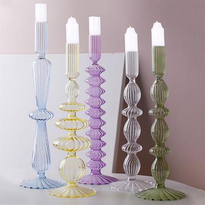 Candelabro de Anillos Múltiples a Rayas Jarrón de Vidrio Acuático Colorido Transparente Portavelas