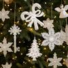 Elk Snowflake Pendant White Gold Christmas Hanging Ornament  Home Decoration
