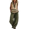 Completo da Donna con Top Scollo a V Senza Maniche e Pantaloni a Gamba Larga Vestibilità Larga Due Pezzi Abbigliamento Casual Stile Rilassato per l'Uso Quotidiano