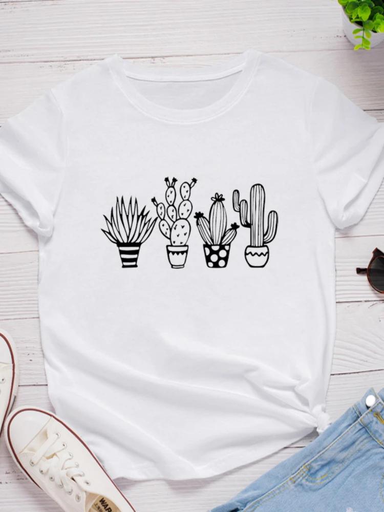 Plant Cactus Print Women T Shirt Short Sleeve O Neck Loose Women Tshirt Ladies Tee Shirt Tops Clothes Camisetas Mujer
