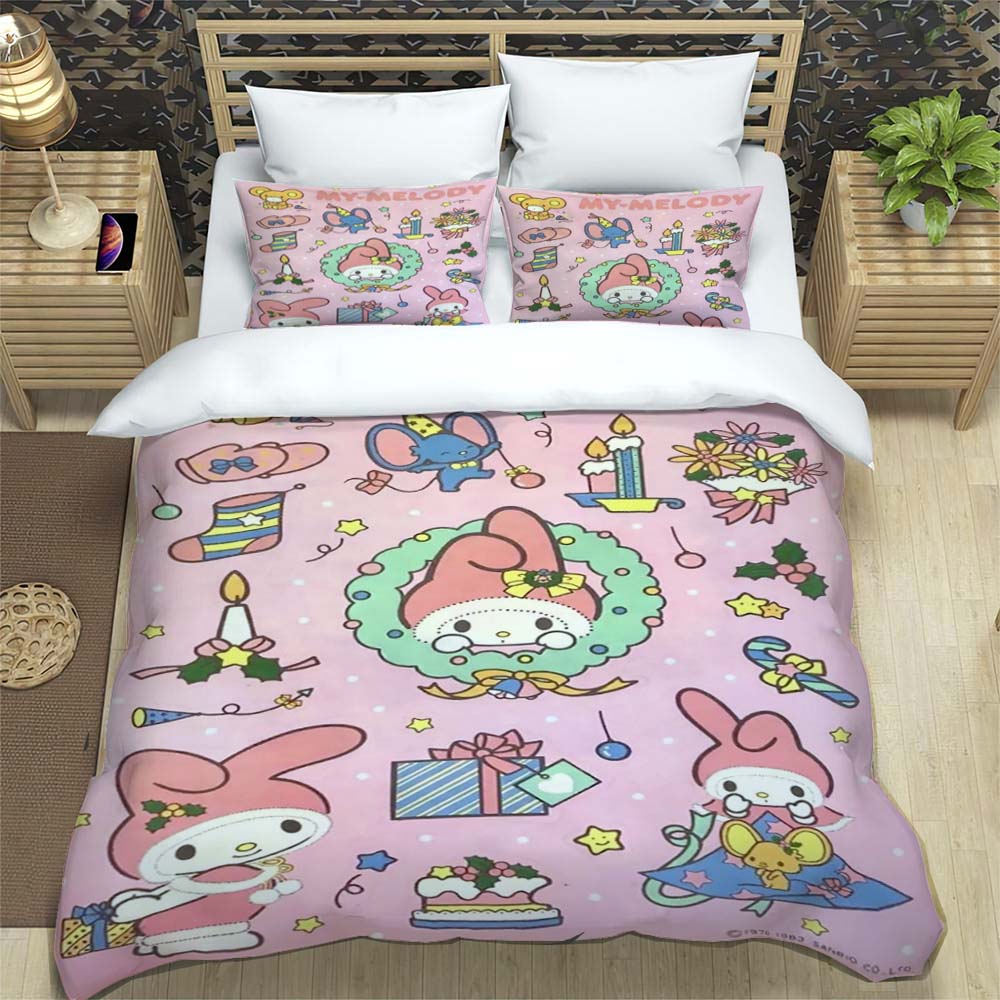 The My Melody Cartoon-patterned Three-piece Bedding Set, Including a Duvet Cover and Two Pillowcases, Is the Perfect Choice for