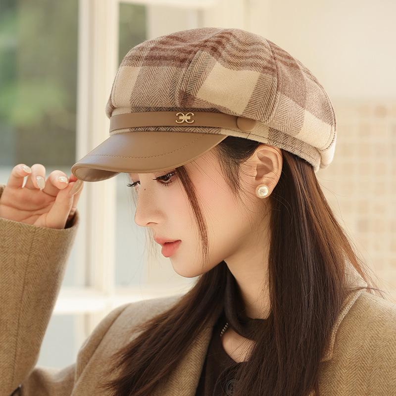 

Весенне-осенний новый восьмиугольный клетчатый берет, повседневная британская кепка, ветрозащитная теплая шляпа художника ONE SIZE