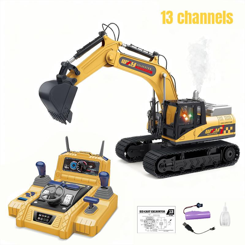 12/13/15CH RC Excavator Crawler track Alloy Truck Engineering Vehicle Sound Spray 680 Rotation Car Kids Toys for Boys Xmas Gift