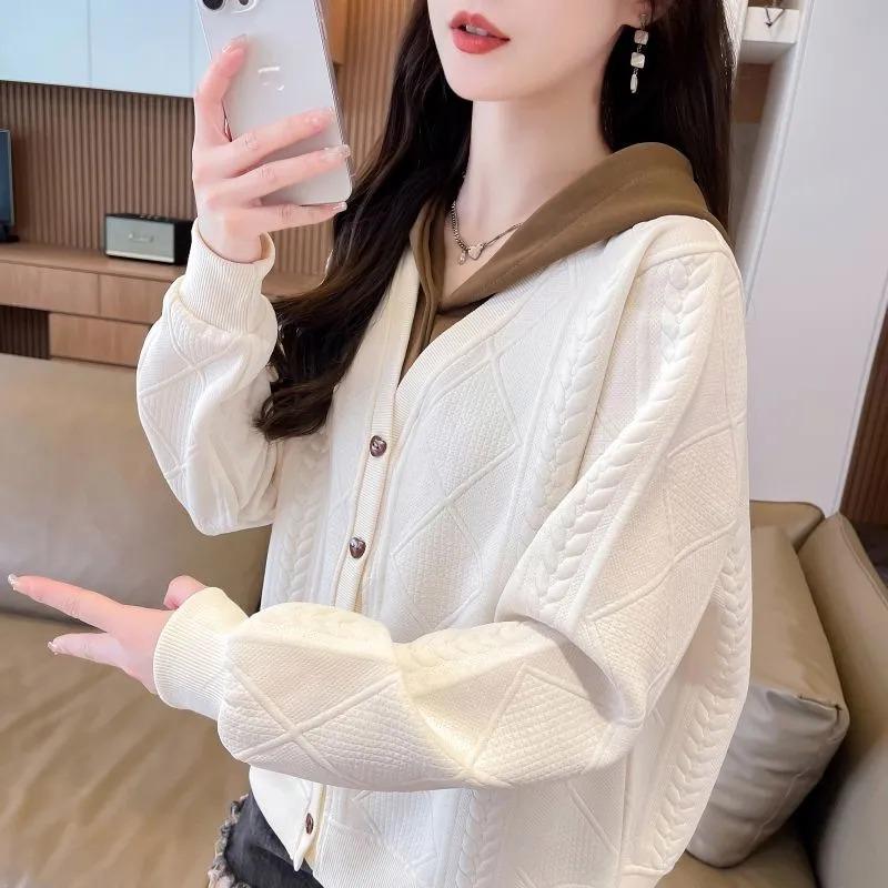 Fake Two-piece Coat for Women New Autumn Style Loose Lazy Spliced Casual Sweatshirt Fashionable and Versatile Top