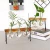 Heart Shape Glass Hydroponic Vase Flower Plant Pot Wooden Tray Desk Decoration