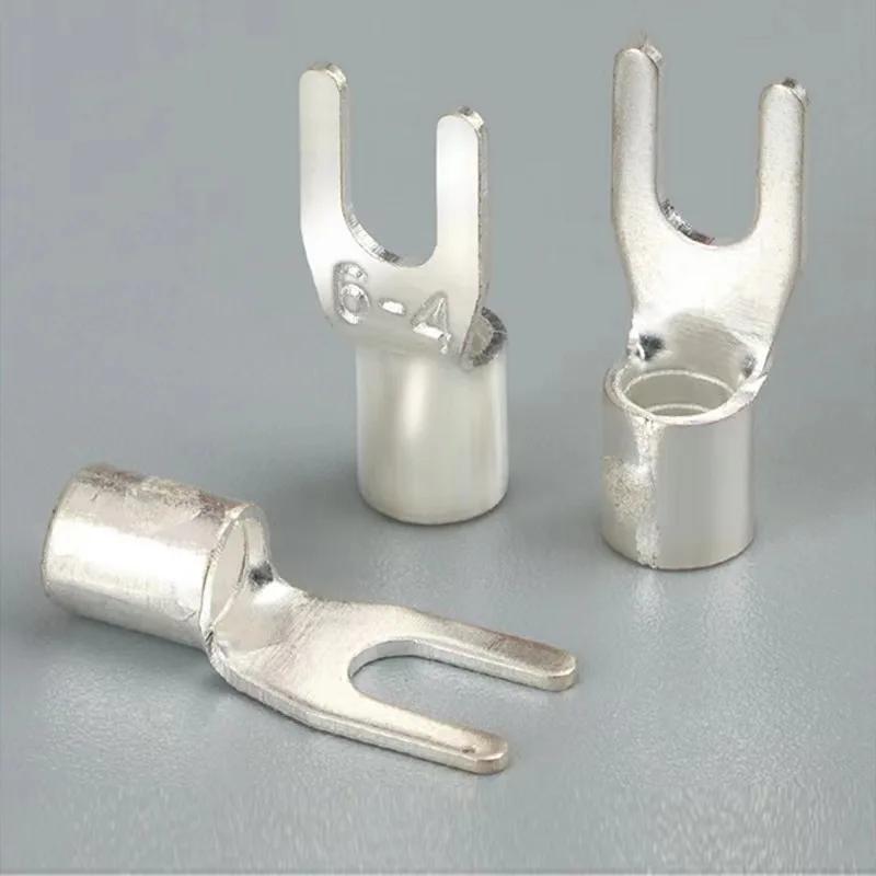 50PCS UT1.5 -10 Non-Insulated Ring Fork U-Type Terminal Tin-Plated Copper Terminals Assortment Kit Cable Wire Connector Crimp