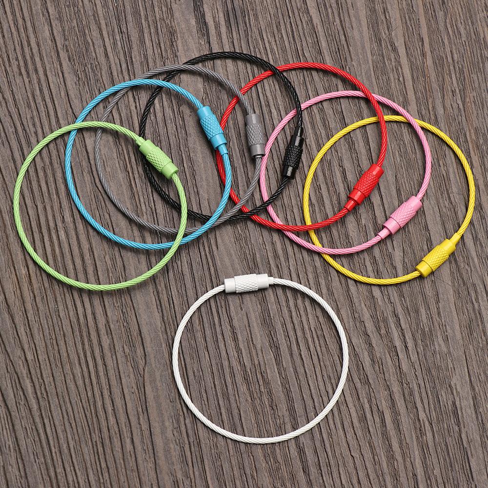 10pcs 1.5*150mm Holder Circle Loop Outdoor Camp Cable Wire Keychain Rope EDC Keyring Screw Lock