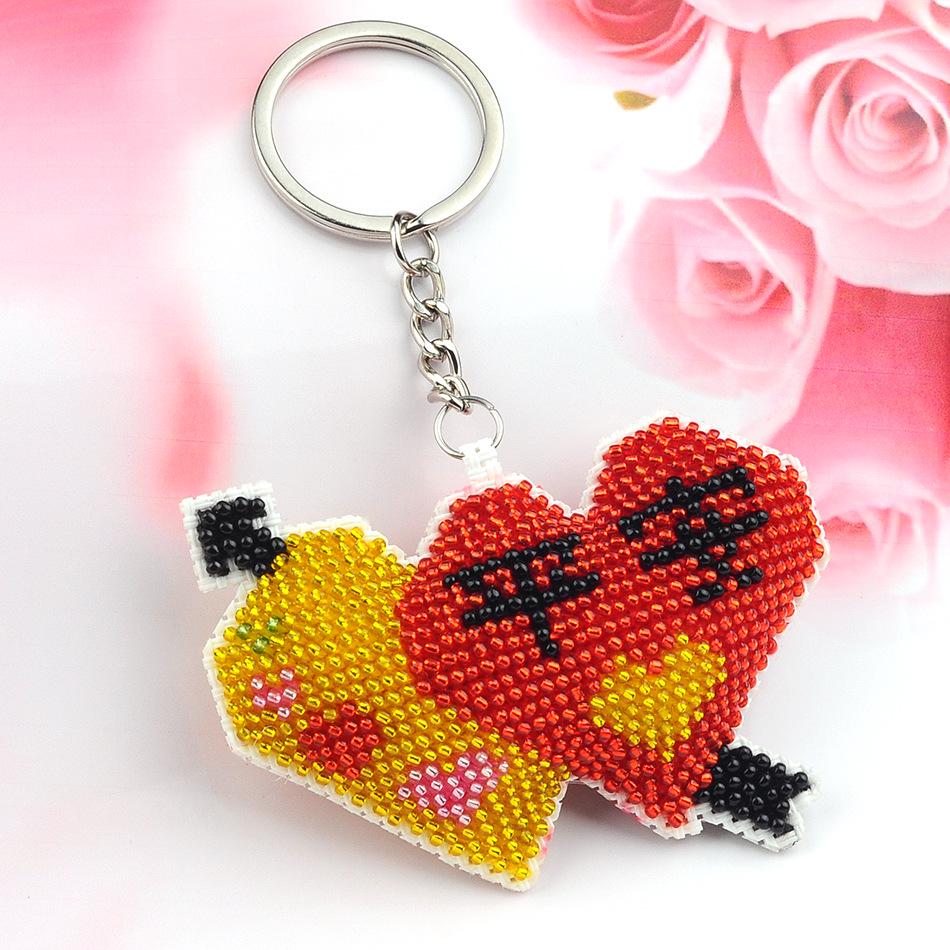 LoveHeart-Tied Secure Precision Beaded Embroidery Keychain Pendant Ornament - Handmade Cross Stitch
