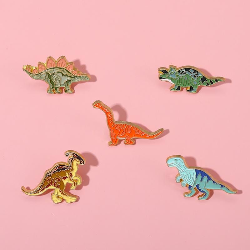 Dinosaur Enamel Pin Funny Brooch Cartoons Badge For Bags Jeans Hoodies Denim Lapel Pin Jewelry Kids Best Gift