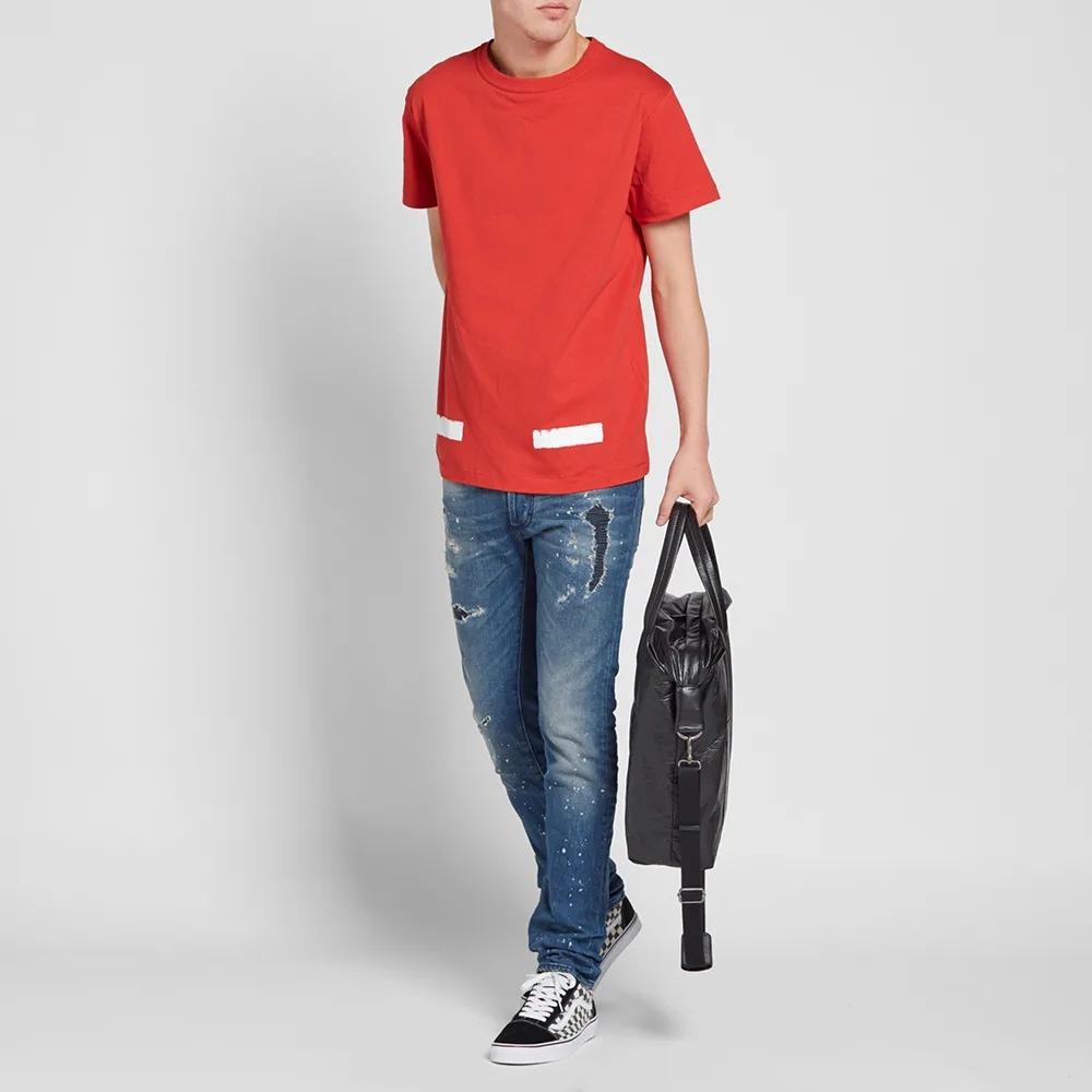 Off-White C/o Virgil Abloh Basic Striped Short Sleeve T-Shirt Men Tops Red OMAA002F161850102001