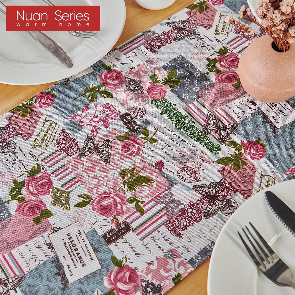 1PC Nuan Series French Romantic Retro Curtains Pink Rose Printed Tassel Table Runner for Dinner Table Decor Kitchen for Home Table Home Decor