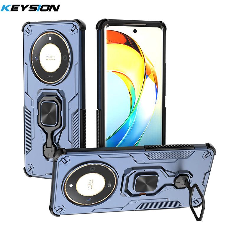 KEYSION Shockproof Armor Case for Honor X9b 5G Silicone+PC Upright Metal Live Ring Stand Phone Cover for Huawei Magic 6 Lite 5G