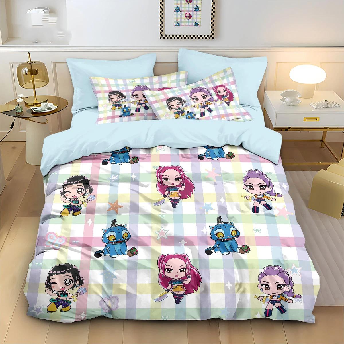 

Comforter Cartoon Anime Demon Hunters Zoey Mira Bedding Set Girl S Gift For Kids Teens Adults Single Double King Size Comforter (quilt)-EU Single(135*200cm)3pcs