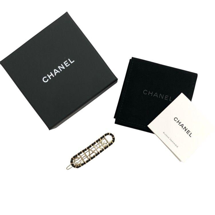 Used CHANEL Hair clip Leather/Light gold