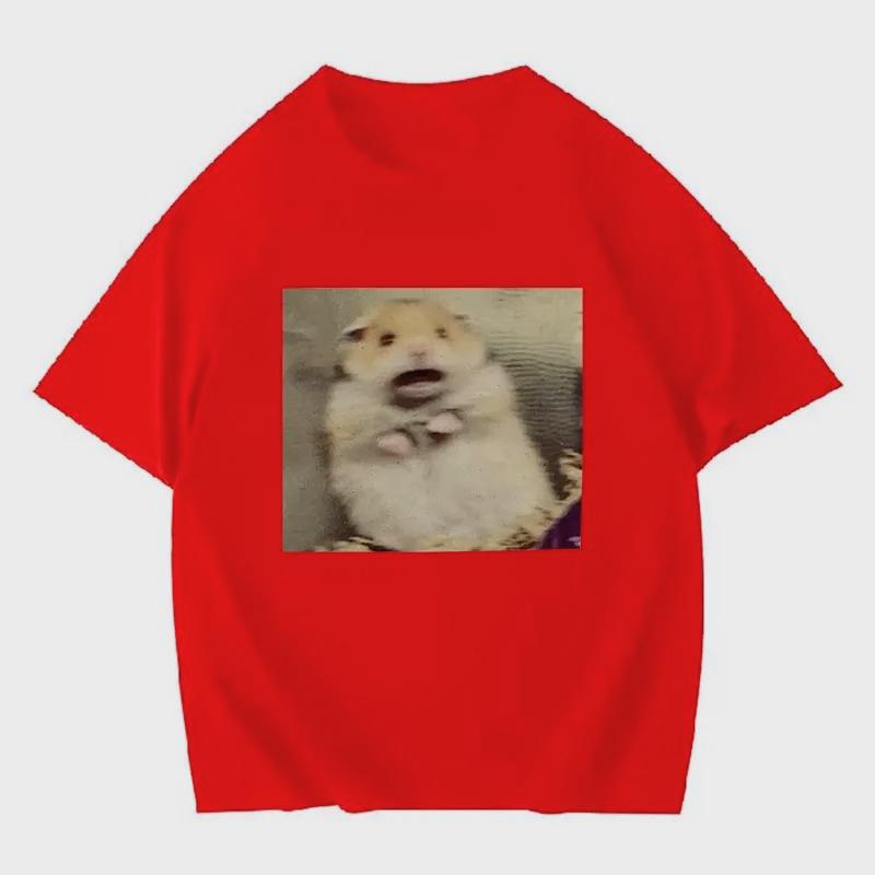 Funny Scared Hamster Meme Graphic Printed TShirt Women RoundNeck Fashion Short Sleeve T Shirt Retro Summer Clothing