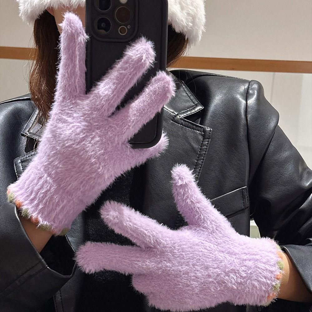 Elastic Fleece Women's Gloves Korean Style Ski Mittens Mink Velvet Gloves  For Girls Winter