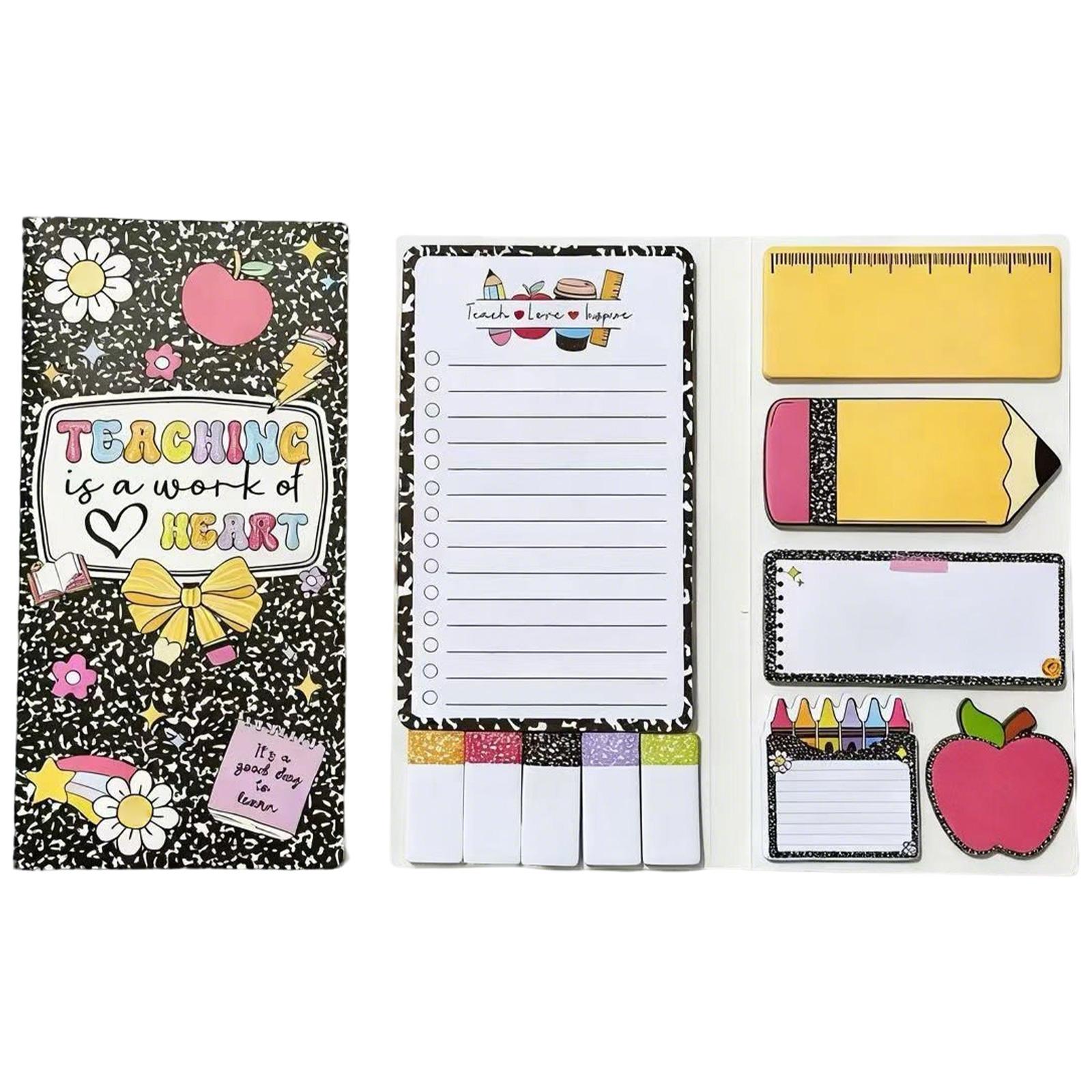 Teaching Is A Work Of Heart Sticky Notes Set Blackboard Self-Stick Note Pads Teacher Appreciation Gift Writing Memo Pads School Supplies