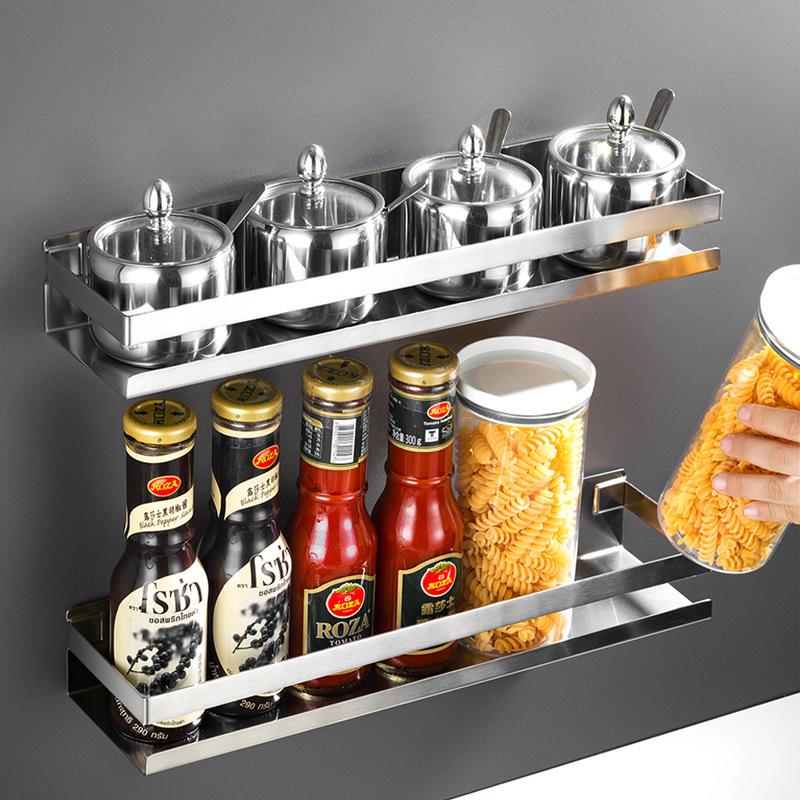 Wall-Mounted 304 Stainless Steel Spice Rack & Bathroom Hanger