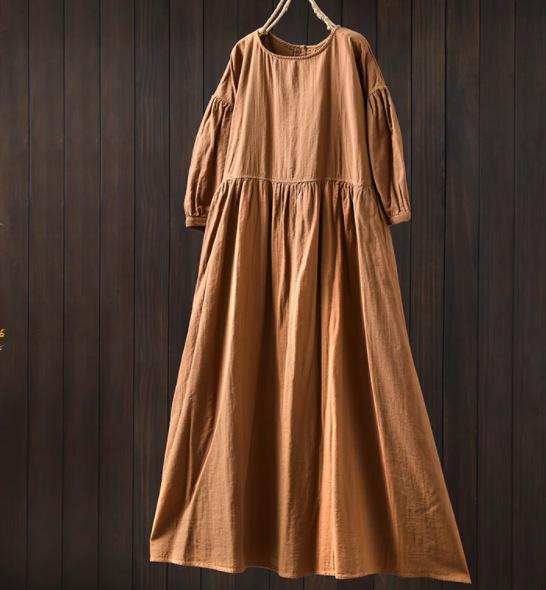 Johnature Women Vintage Dresses O-Neck Half Sleeve Soft Solid Color Summer Casual A-Line Female Dress