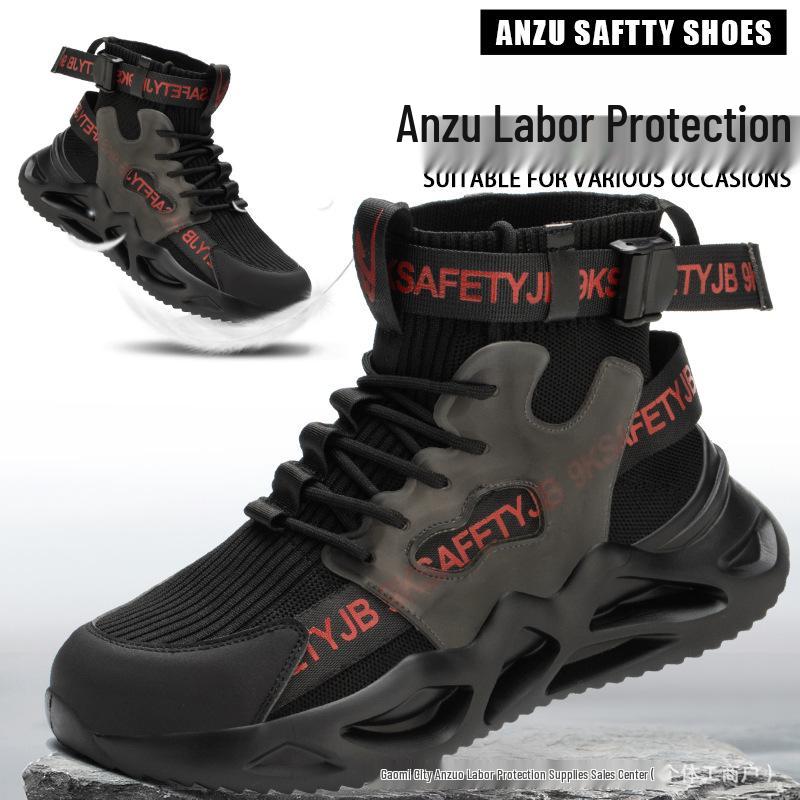 All-Season High-Top Safety Work Shoes: Anti-Smash, Anti-Puncture, Lightweight, Elastic Shock Absorption, Breathable Fly-Knit Design