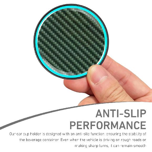 2PCS Car Cup Holder Coaster, Luminous Carbon Fiber Cup Coaster, Waterproof Non-Slip Embedded Coasters, 2.83" Ert Water Bottle Holder Pads, Car