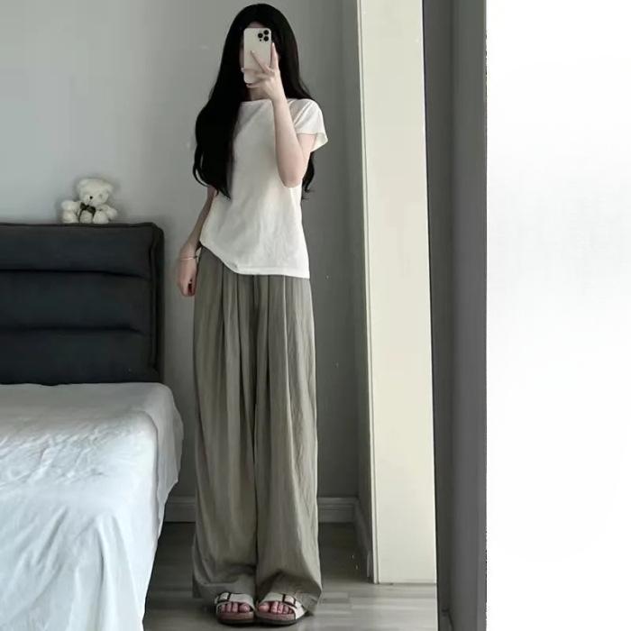 

Новые летние прямые широкие брюки из ледяного шелка для женщин, свободные повседневные брюки с защитой от комаров, тонкие брюки Yamamoto с высокой талией XXXL