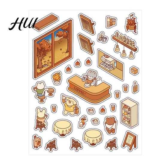 DIY Stickers 3D Landscaping Flower Room Cat Cafe Brown Bakery Library Themes Sticker Tear-resistant Surface Decals Durable
