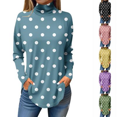 Tee Shirts For Women Fall Casual Long Sleeve Shirts Sweatshirt Vintage Printed High Neck Top Pullover