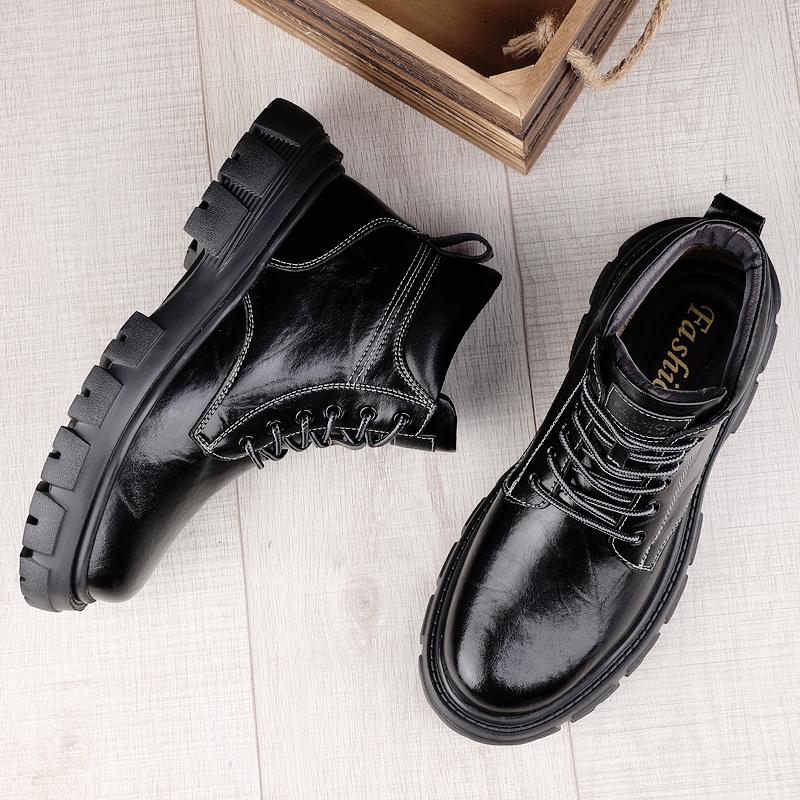 Fashion High Quality Thick Bottom Men Motocross Boots Genuine Leather Winter High Top Shoes Business Casual British Ankle Boots Sneakers