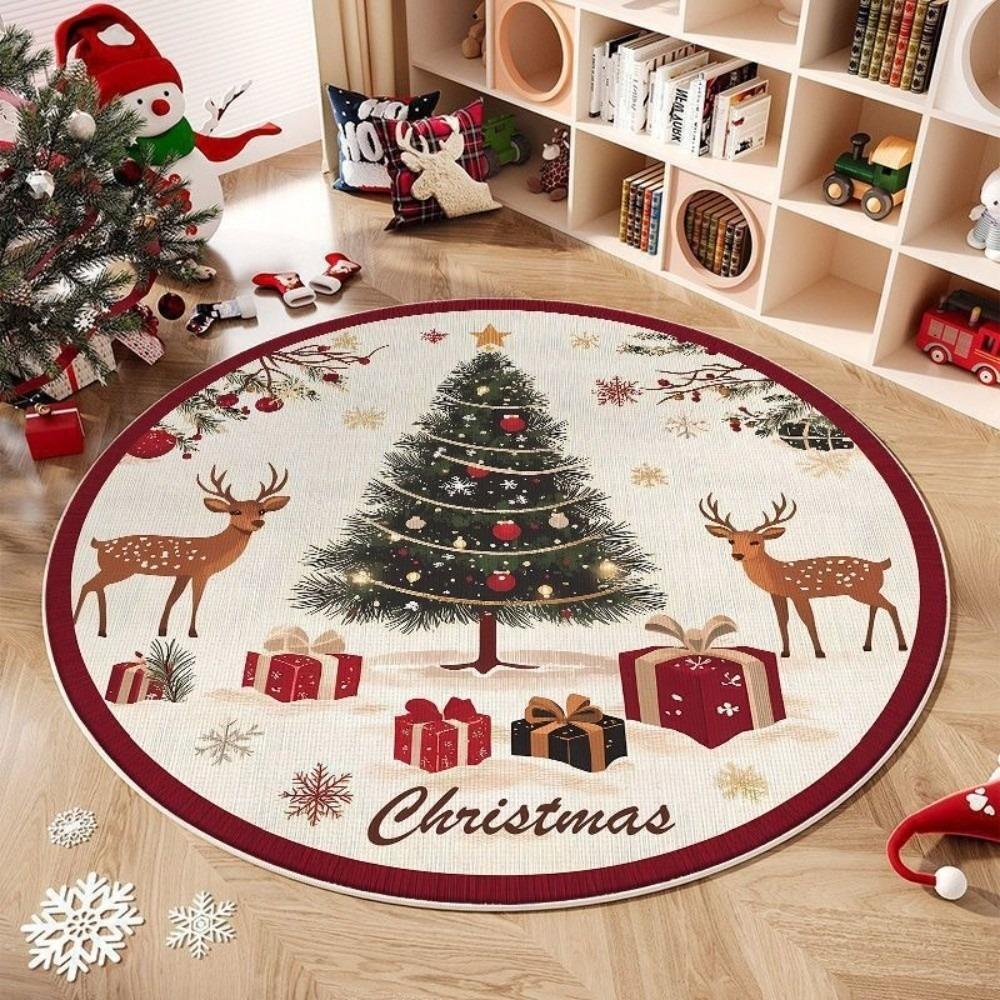 Santa Claus Christmas Rug 2D Flat Printed Round Carpet Home Decor Xmas Home Decor Party
