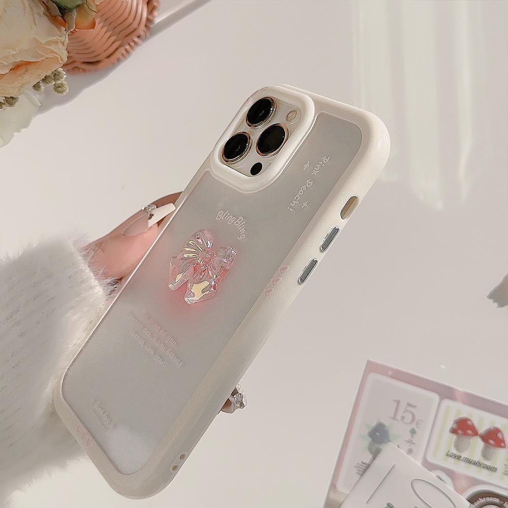 Applicable To IPhone 15 Smudge Bow Mobile Phone Case Apple 14 ProMax Sweet 16 Acrylic 12 Three Dimensional 13