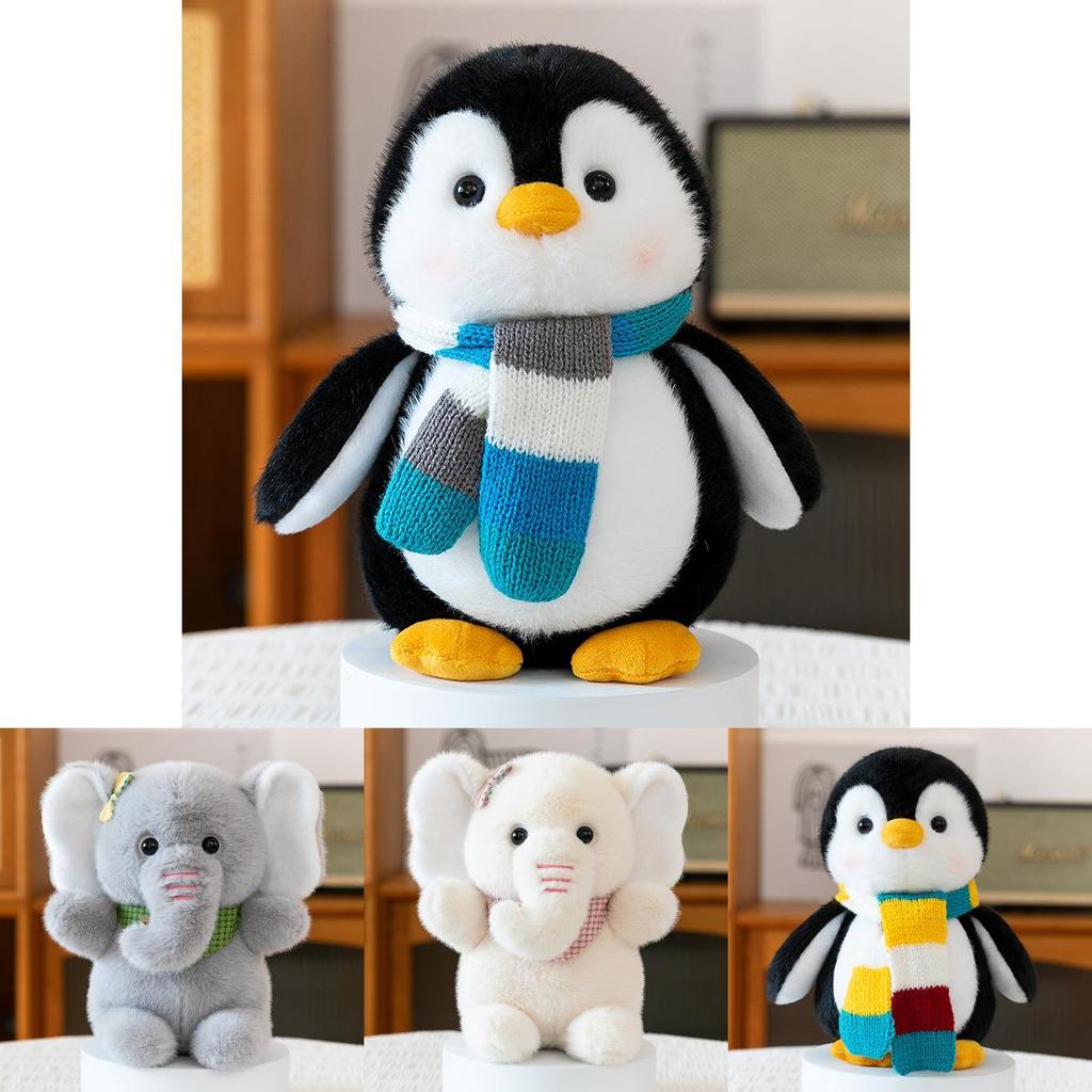 Plush Elephant Fox Scarf Penguin Toy With Scarf For Kids Gift Cute Animal Stuffed Animal