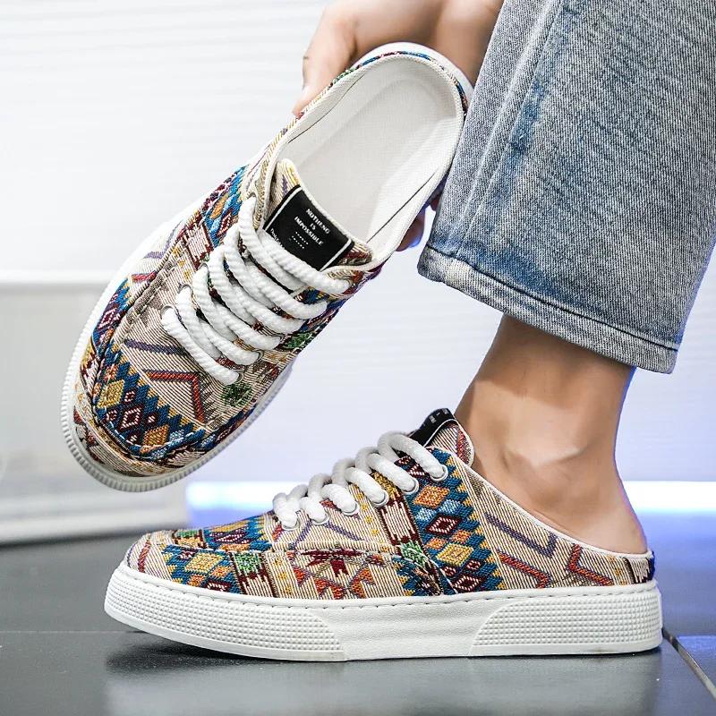 Fashion Summer Men Half Slippers Breathable Lightweight Man Casual Shoes Comfortable Walking Sneakers Non-slip Flats Lazy Shoes Zapatos
