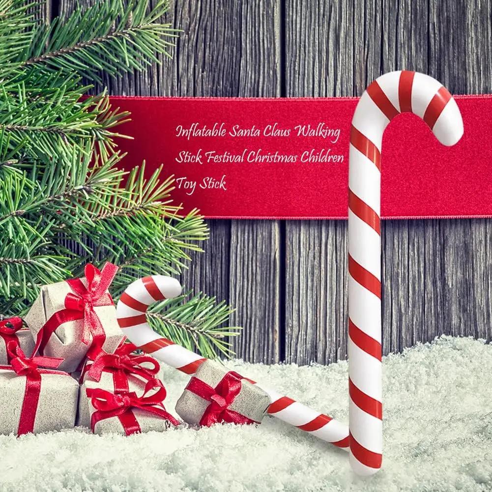 35Inch 1-10pcs Inflatable Candy Canes Balloons Handheld Christmas Red Bow Candy Sticks Party Favors Indoor Kids Toys Decorations