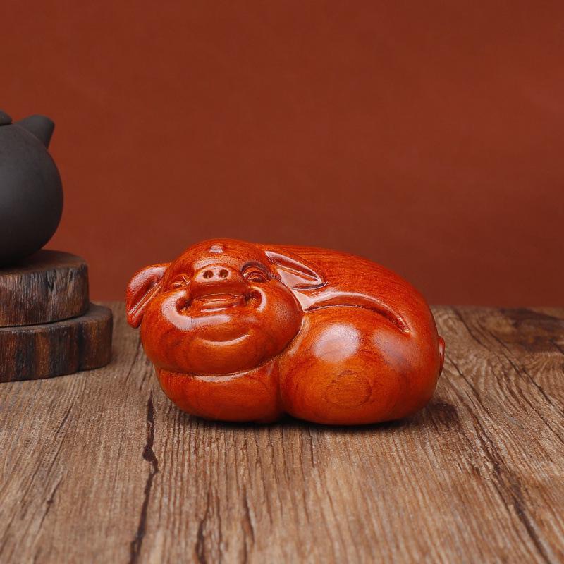Ebony Lucky Pig Wood Carving Figurine - Smooth Home Decoration Ornament 7cm Smooth Pig