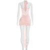 Women Casual Solid Color Mesh Patchwork Twisted Halter Short Bodycon Dress