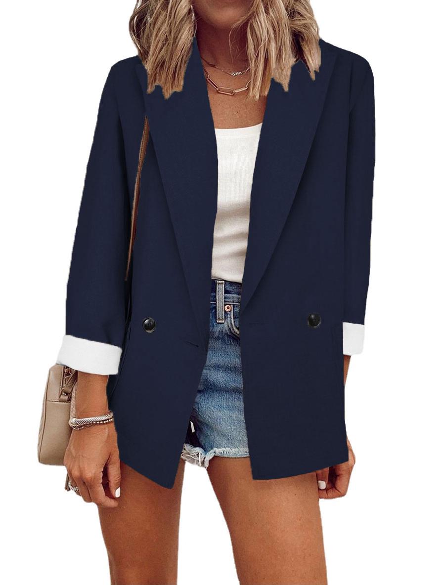 

European and American Fashion Solid Color Long Sleeve Autumn/Winter Suit Jacket 2026 Triple Extra Large темно-синього кольору