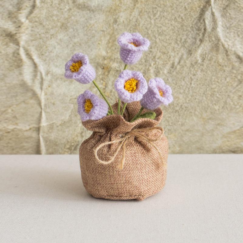 2025 Knitted Flowers Potted Cute Crochet Flowers Knitting Flower Wedding Guest Gift Crochet Rose Sunflower Table Decor