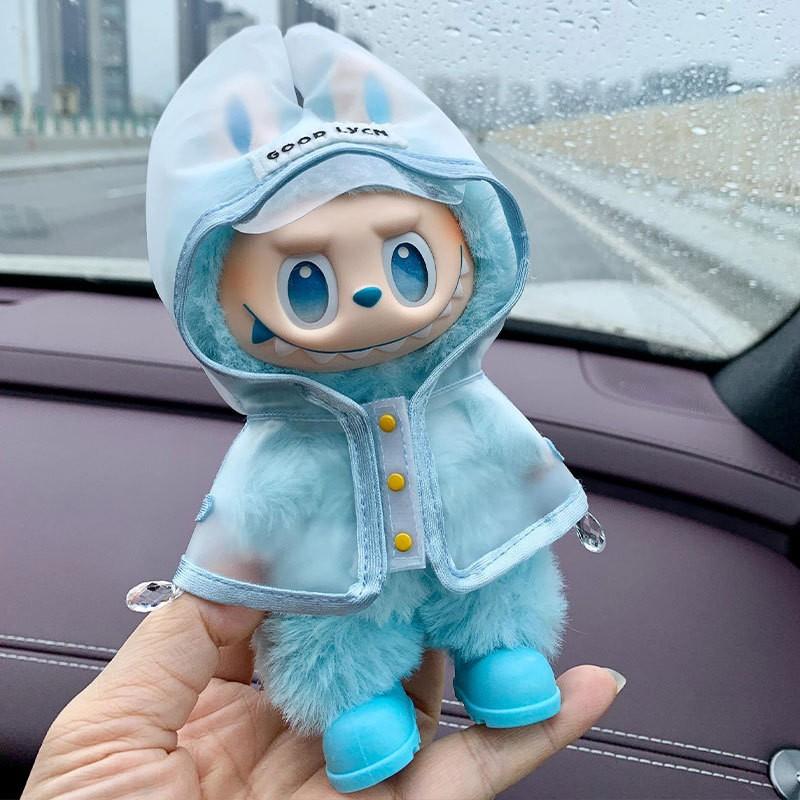 Labubu Doll Outfit Set Transparent Raincoat With Blue Or Yellow Shoes 14 Years Old Kids Collectible Toy Accessory