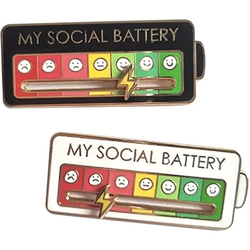 My Social Battery Slideable Creative Mood Switching Brooch Pin Badge Jewelry Accessories Gift
