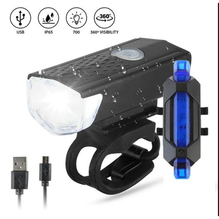 USB Rechargeable Bike Light Set Front Light with Taillight Easy To Install 3 Modes Bicycle Accessories for the Bicycle