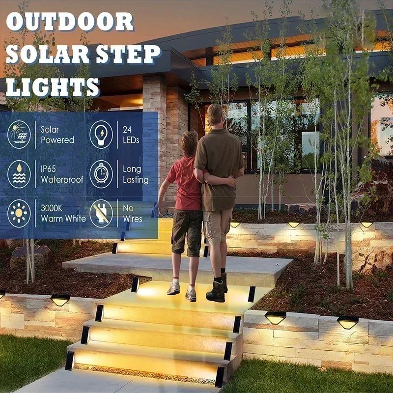 Warm Light LED Solar Step Lamp Path Stair Outdoor Garden Lights Waterproof Balcony Light Decoration for Patio Stair Fence Light