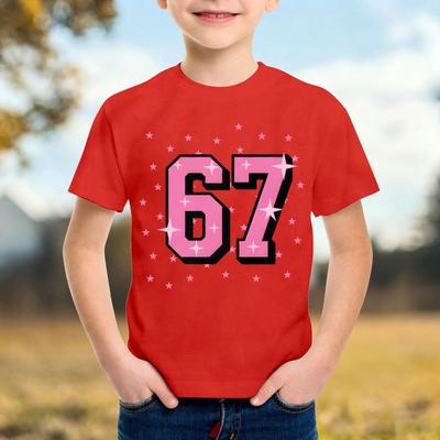 T-shirt Minimaliste Mode Numéro 67 pour Enfants Été Vintage T-shirts Col Rond Hippie T-shirts Oversized Casual Haut Vêtements